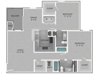 2 Bedroom/2 Bathroom Floor Plan