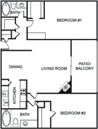 a drawing of a house with a kitchen and living room