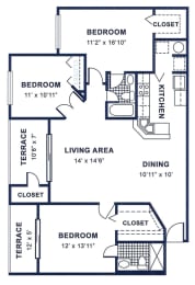 a floor plan of a house with bedrooms and a living area and a dining room