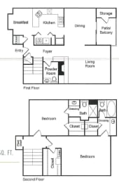 the floor plan of the two floor house plans with bedrooms and baths