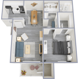 a birdseye view of our 1 bedroom apartment at university gardens