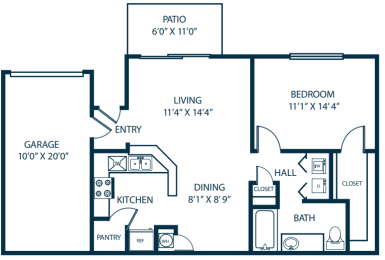 a floor plan of a house with a pathway and a kitchen and a living room