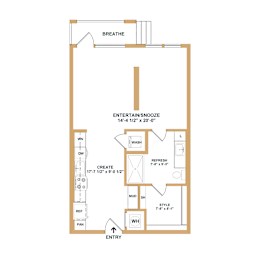 A floor plan of a bathroom with a toilet, sink, and shower.