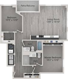 A floor plan of a home with a master bedroom, living room, and bathroom.