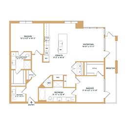 A floor plan of a house with labeled rooms and dimensions.
