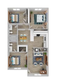 a bedroom floor plan with a bathroom and a living room