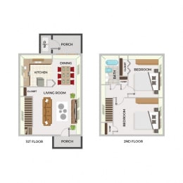 a floor plan of a living room and a bedroom