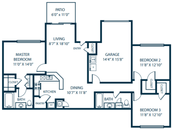 a floor plan of a house with an open floor plan with bedrooms and a kitchen