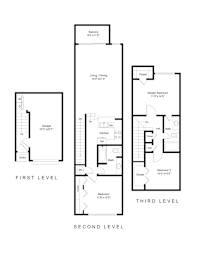 A floor plan of a three-story residential building.