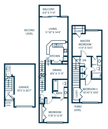 a floor plan of a two story house with two bedrooms and a garage