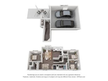 a stylized floor plan of a 2100 sqft apartment