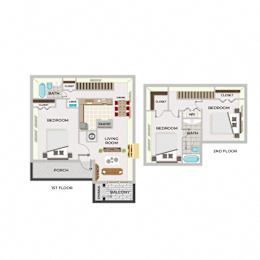 A floor plan of a two-story home with labeled rooms.