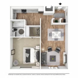 a 2 bedroom floorplan with a wood floor