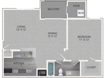 1 Bedroom/1 Bathroom Floor Plan