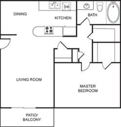 a floor plan of a house with a kitchen and a living room