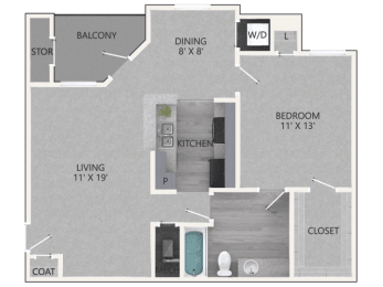1 Bedroom/1 Bathroom Floor Plan