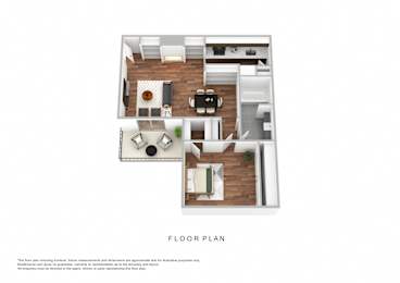 A floor plan of a house with a kitchen, living room, and two bedrooms.