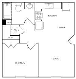 a floor plan of a home with a bedroom and a kitchen