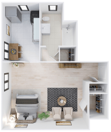 a top down view of our one bedroom apartment at princeton court apartments in dallas,