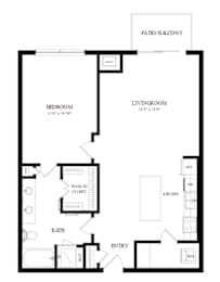 A floor plan of a home with a living room, dining room, kitchen, and bathroom.