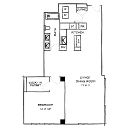 A floor plan of a house with a living room, dining room, kitchen, and bedrooms.