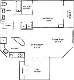 A floor plan of a house with a living room, dining room, kitchen, and bathroom.