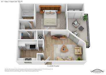 A floor plan of a one bedroom apartment with a bathroom and a living room.