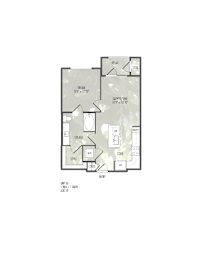 A floor plan of a house with a living room, dining room, kitchen, and bathrooms.