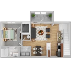 a bedroom floor plan with a bathroom and a living room