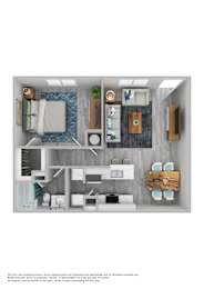 A top-down view of a room with furniture and decor.