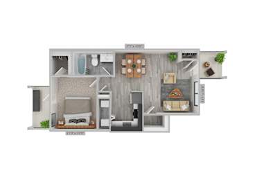 A floor plan of a house with a living room, kitchen, and two bedrooms.