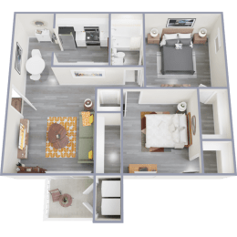 a 3d rendering of our 1 bedroom apartment at princeton court apartments in dallas