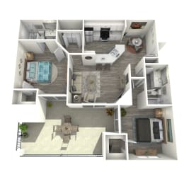 a 3d rendering of our 1 bedroom apartment at the crossings at white marsh apartments in white