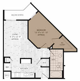 A floor plan of a house with a bedroom sized 13'-9"x10'-10" and a living area sized 9'-9"x12'-9".