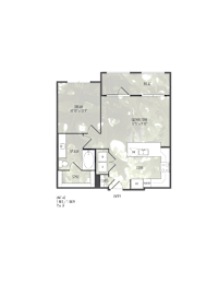 A floor plan of a house with a bedroom, bathroom, and living room.