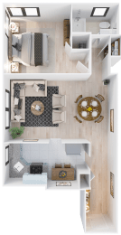 a rendering of our 1 bedroom apartment at princeton court apartments in dallas