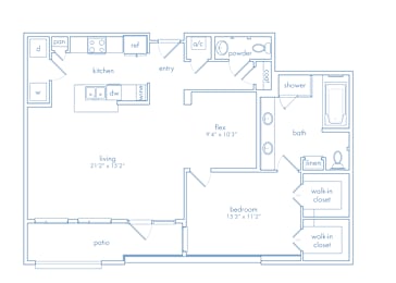 A floor plan of a house with a living area, kitchen, bathroom, and bedrooms.
