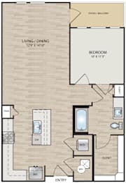 A floor plan of a home with a living room, dining room, bedroom, bathroom, and closet.