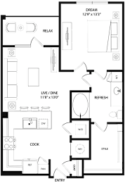 A floor plan of a house with a living room, dining room, kitchen, and bathrooms.