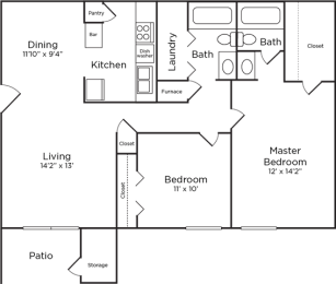2 Bedroom/2 Bathroom Floor Plan