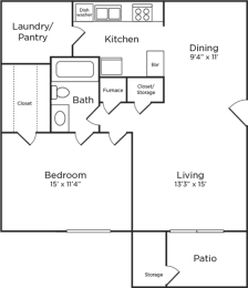 1 Bedroom/1 Bathroom Floor Plan
