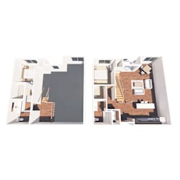 A cutaway diagram of a house showing the interior layout.