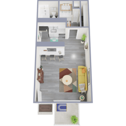 a view of the living room from the top of the stairs