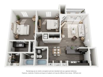 a 1 bedroom floorplan is shown in this rendering
