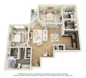 a floor plan of a house with a bedroom and a living room