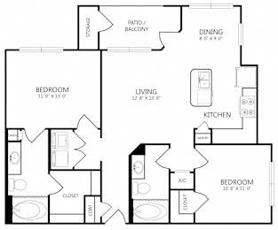 A black and white image of a house floor plan.