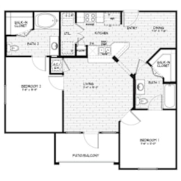 A black and white floor plan of a house with labeled rooms.