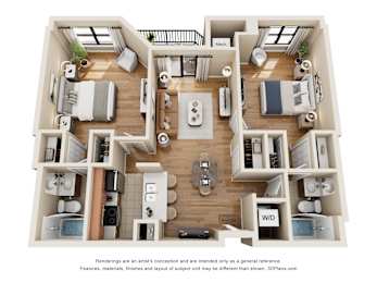 A 3D floor plan of a house with labeled rooms.
