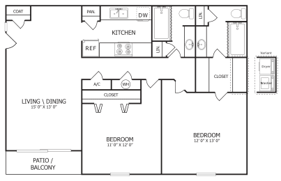 2 Bedroom/2 Bathroom Floor Plan