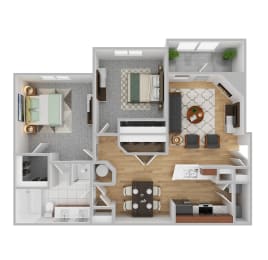 a bedroom floor plan and a living room with a dining room